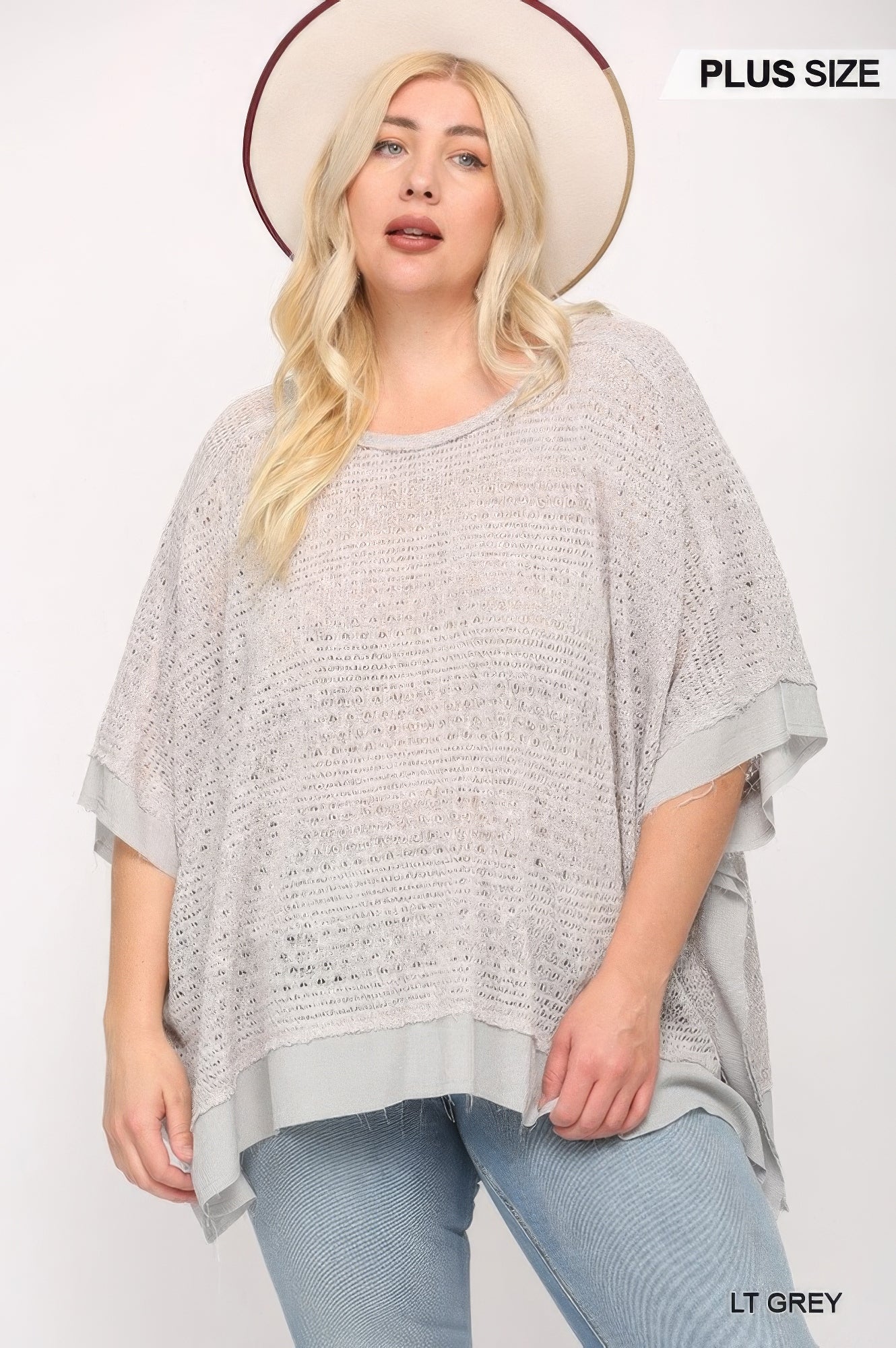 Light Knit And Woven Mixed Boxy Top With Poncho Sleeve - Wear Arielle