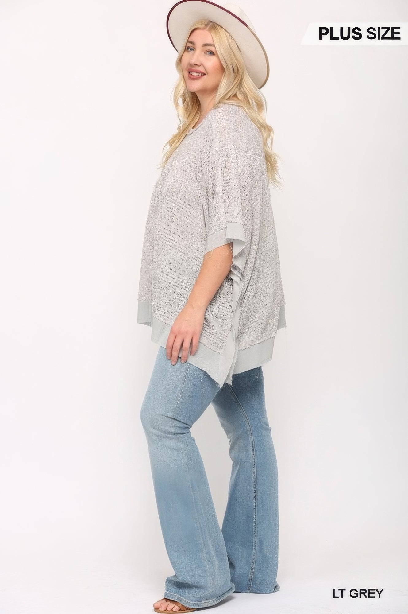 Light Knit And Woven Mixed Boxy Top With Poncho Sleeve - Wear Arielle