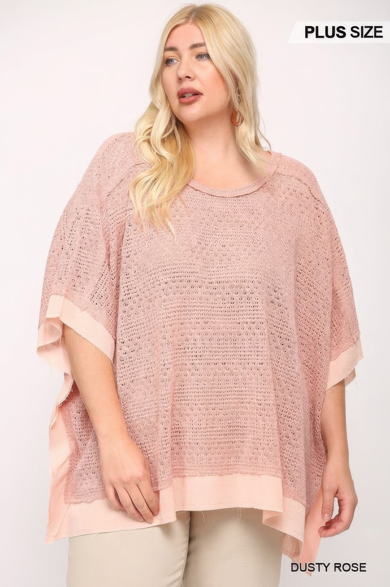 Light Knit And Woven Mixed Boxy Top With Poncho Sleeve - Wear Arielle