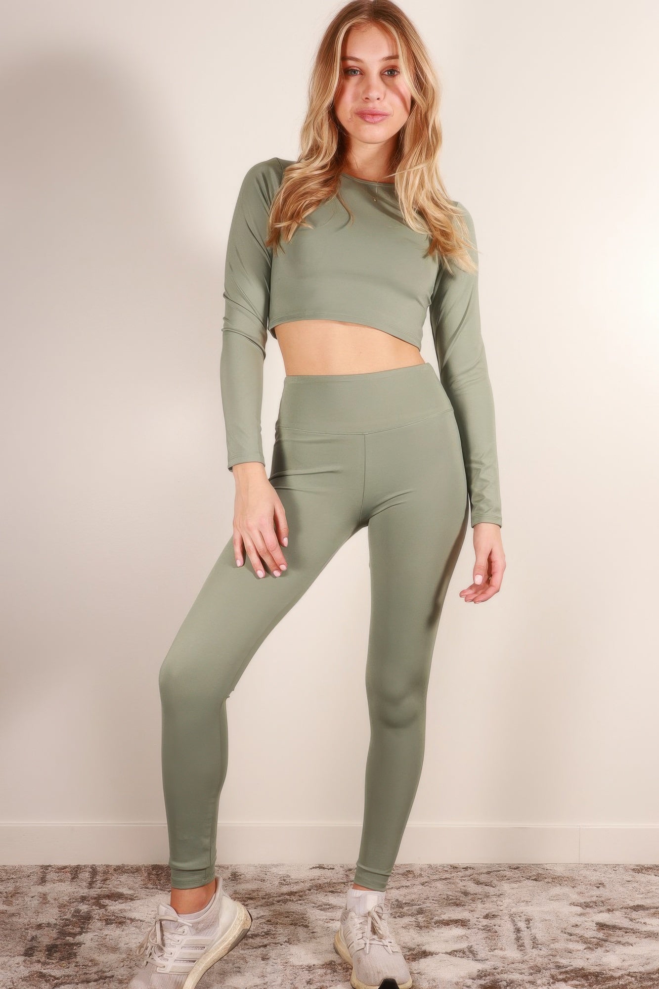 Long Sleeve Crop Top & High Waist Leggings Activewear Set - Wear Arielle