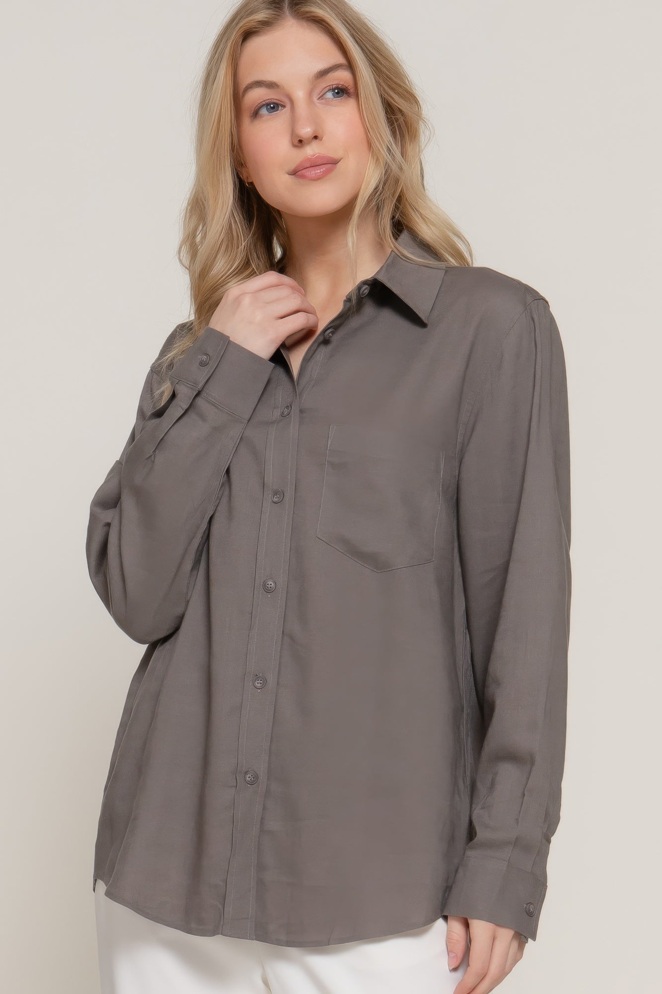 Long Sleeve Linen Blend Shirt - Wear Arielle