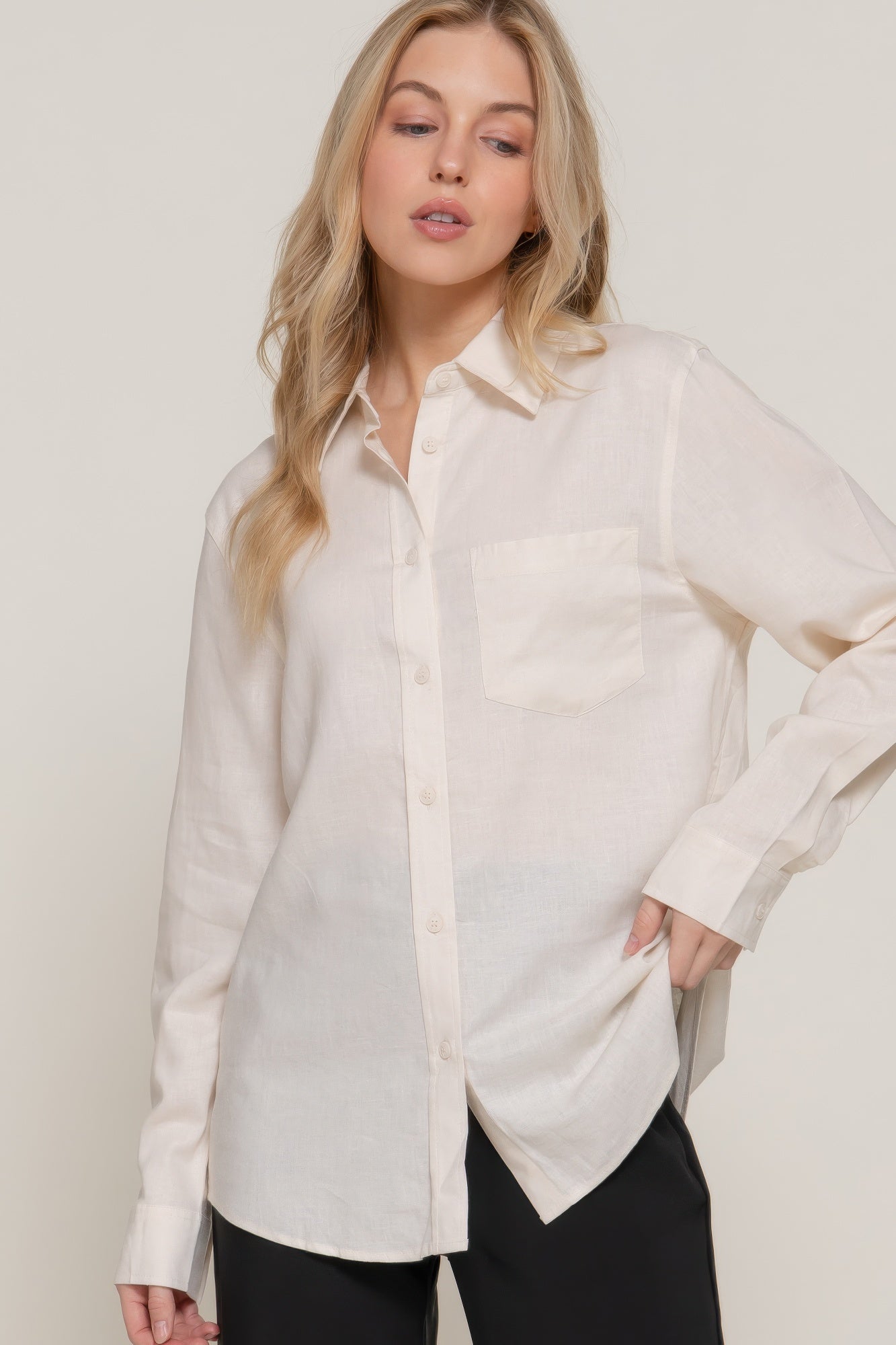 Long Sleeve Linen Blend Shirt - Wear Arielle