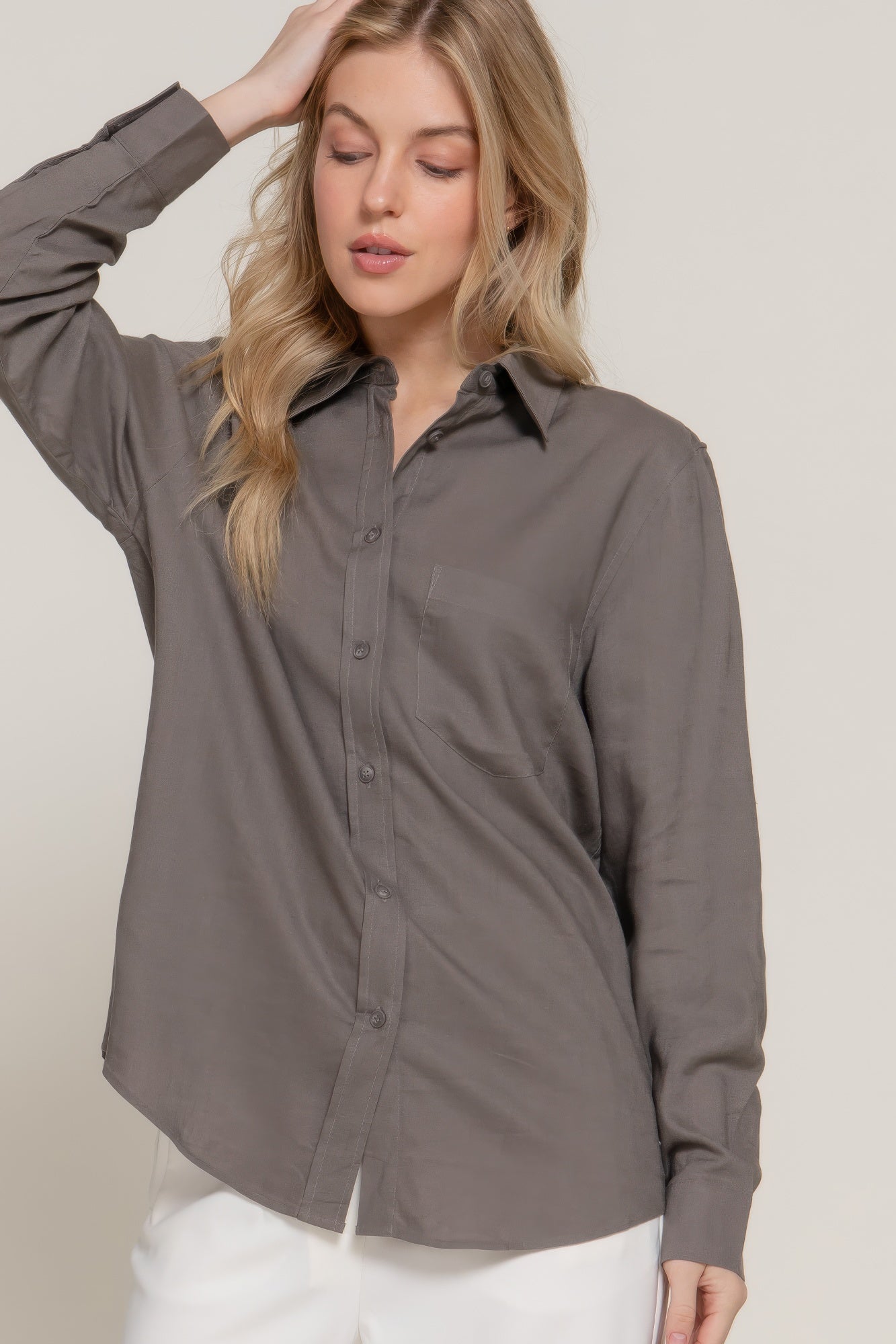 Long Sleeve Linen Blend Shirt - Wear Arielle