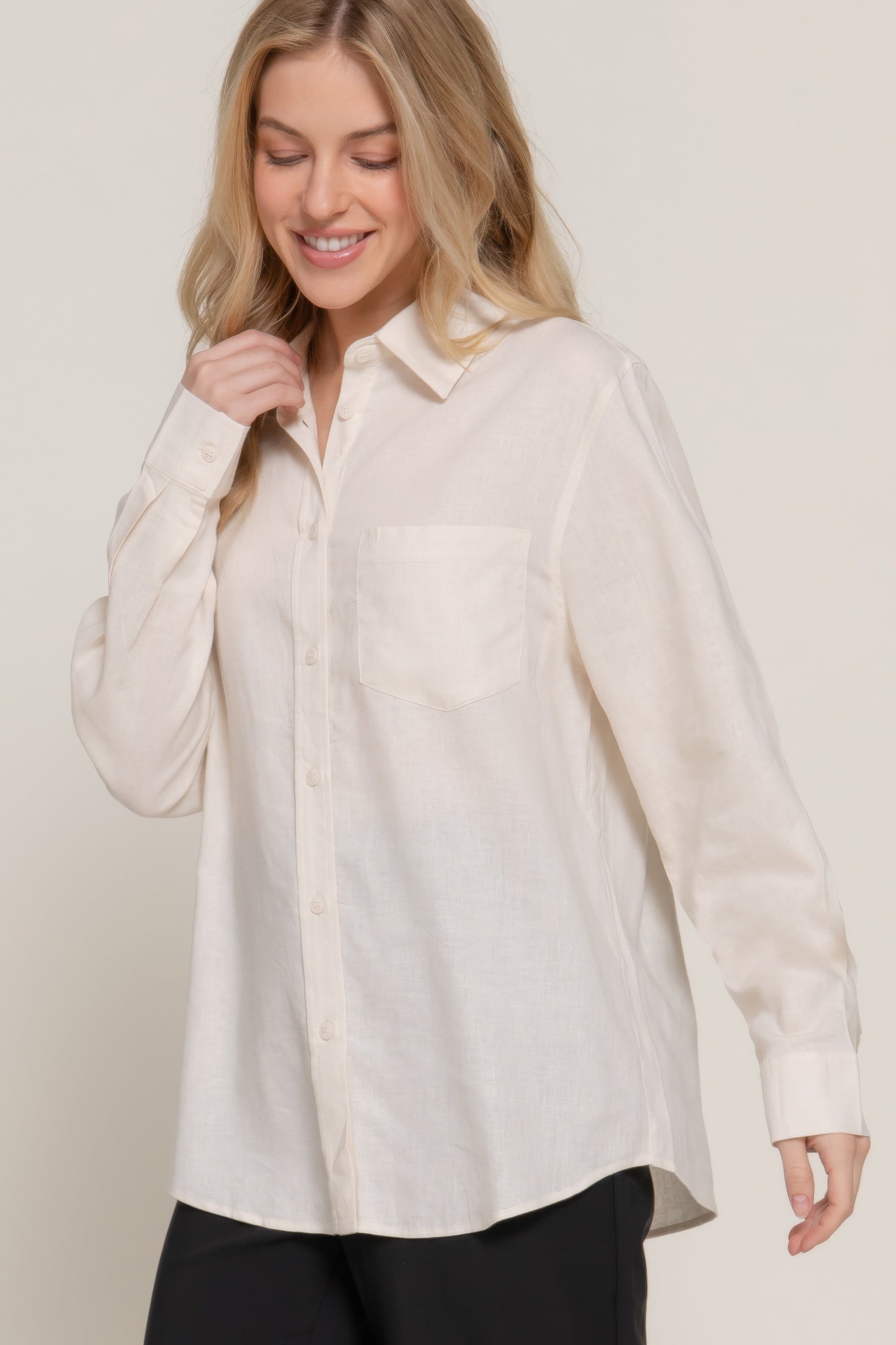Long Sleeve Linen Blend Shirt - Wear Arielle