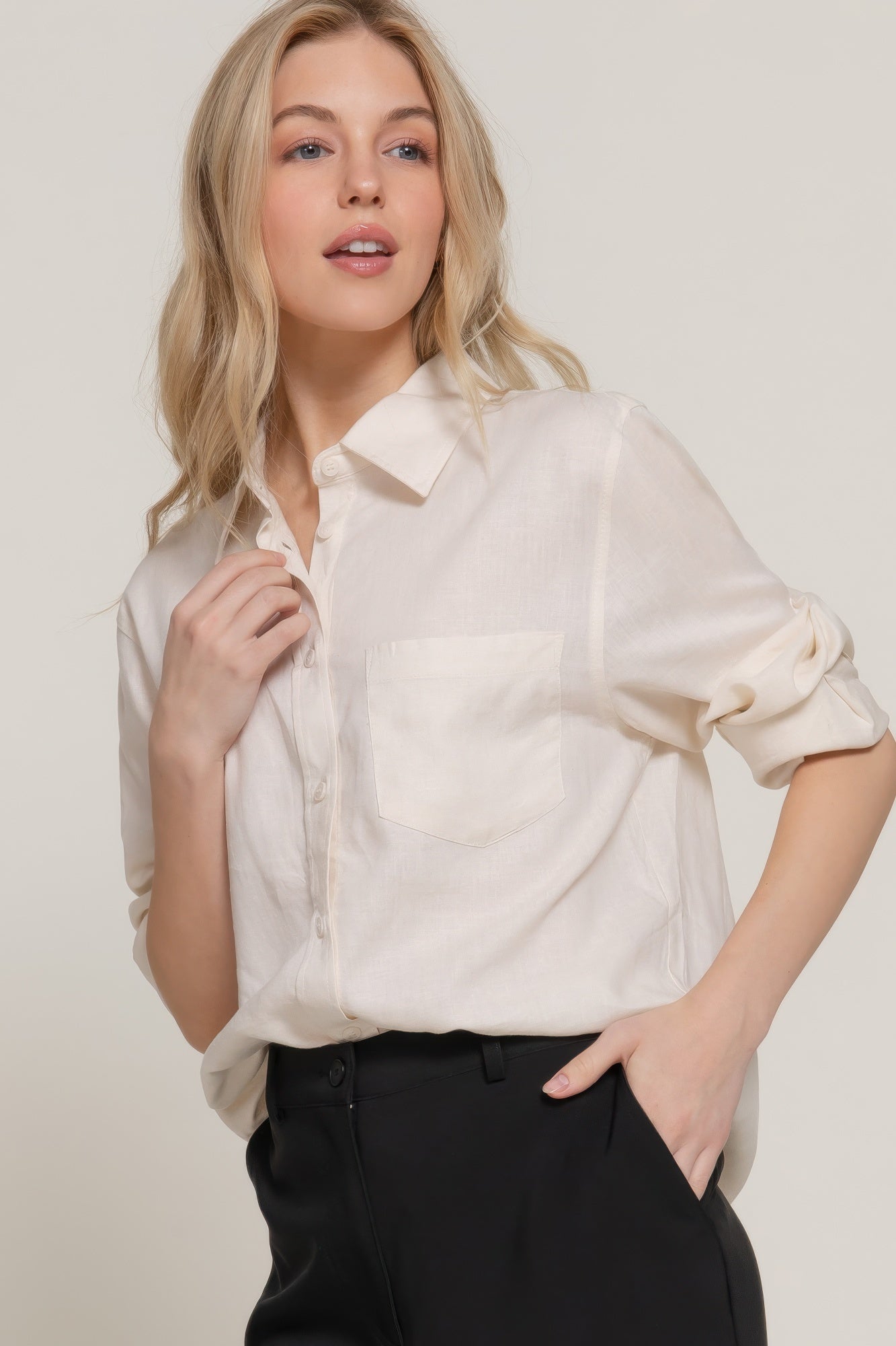 Long Sleeve Linen Blend Shirt - Wear Arielle