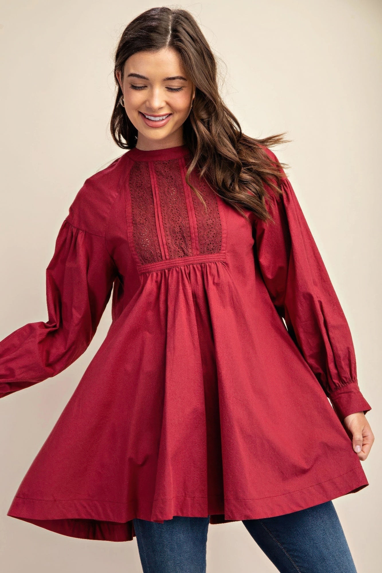 Long sleeve mini dress with lace detail - Wear Arielle