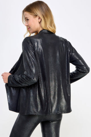 Long Sleeve Pleather Snake Skin Look Jacket - Wear Arielle