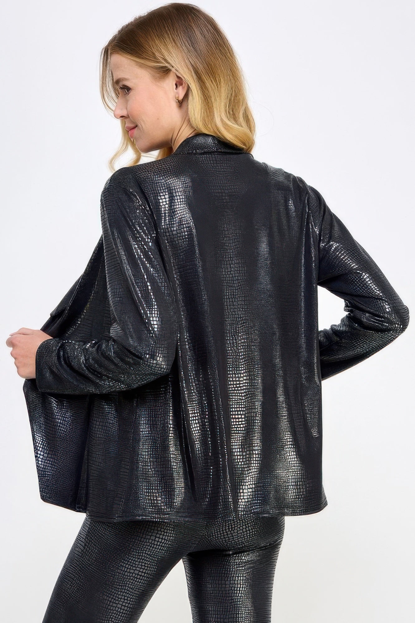 Long Sleeve Pleather Snake Skin Look Jacket - Wear Arielle