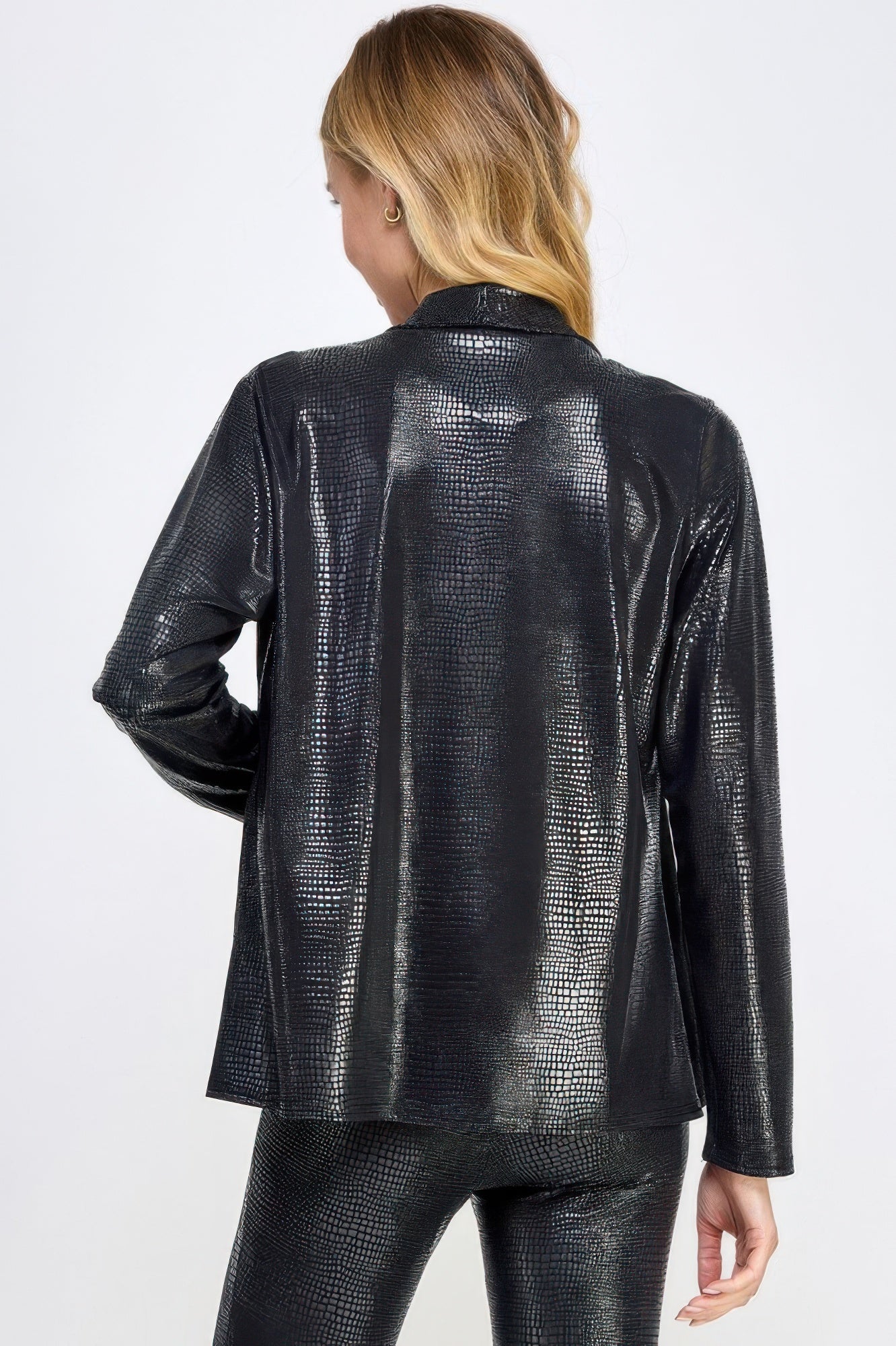 Long Sleeve Pleather Snake Skin Look Jacket - Wear Arielle