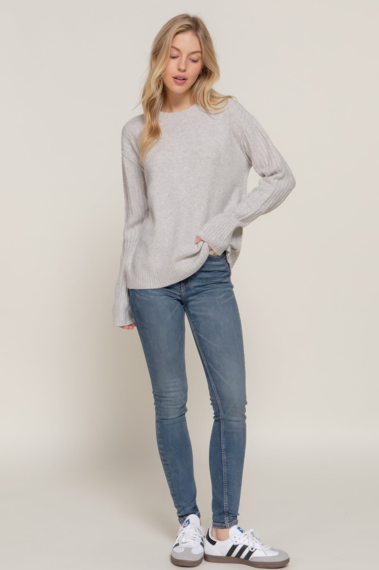 Long Slv Mock Neck Raised Seam Sweater - Wear Arielle