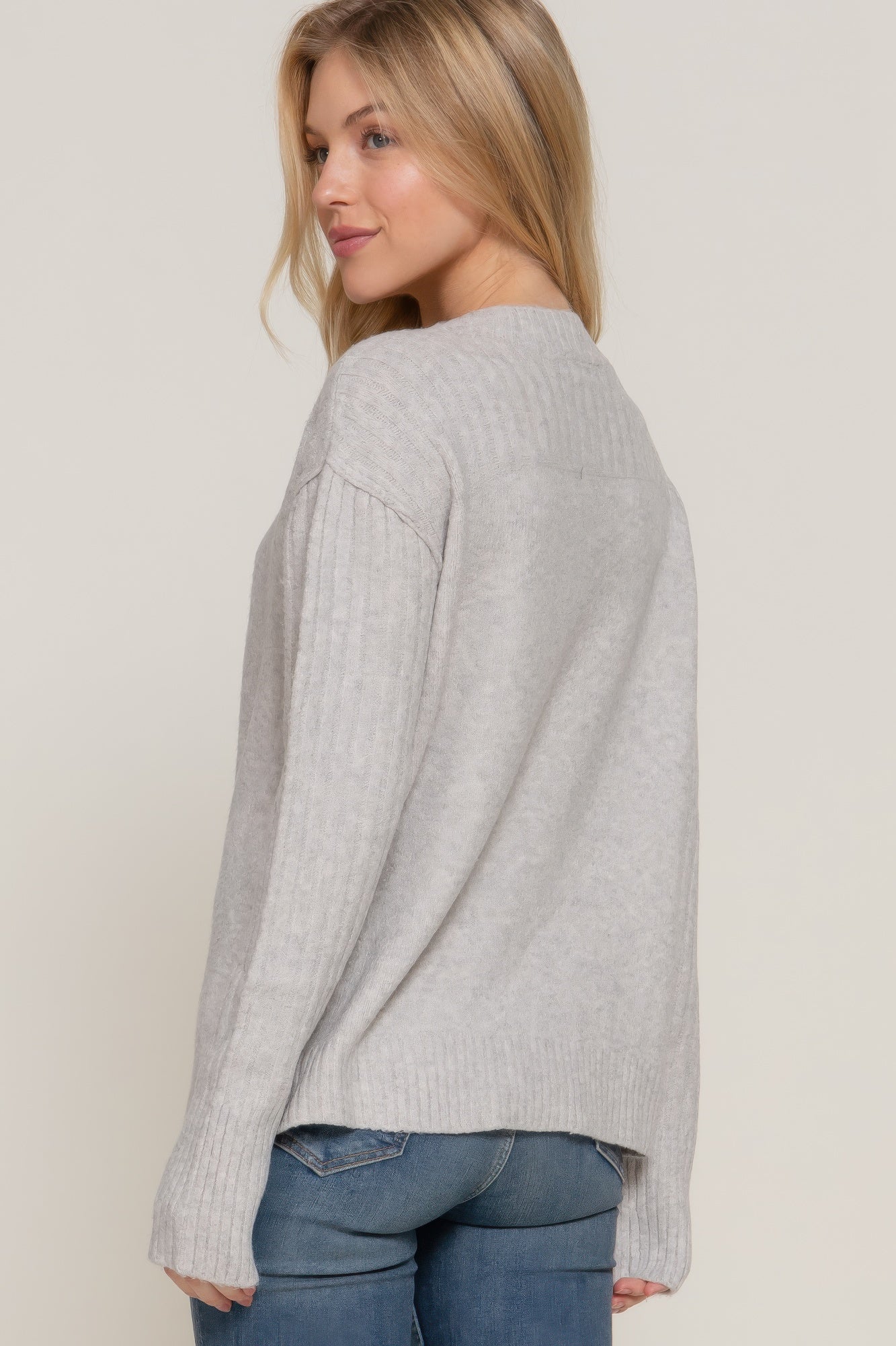 Long Slv Mock Neck Raised Seam Sweater - Wear Arielle