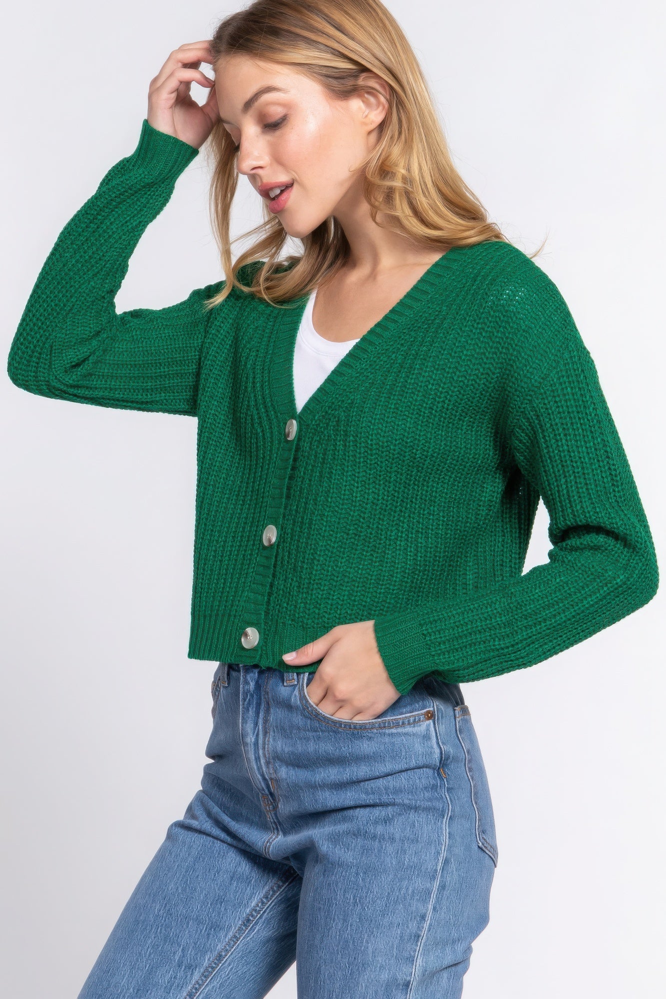 Long slv v - neck sweater cardigan - Wear Arielle