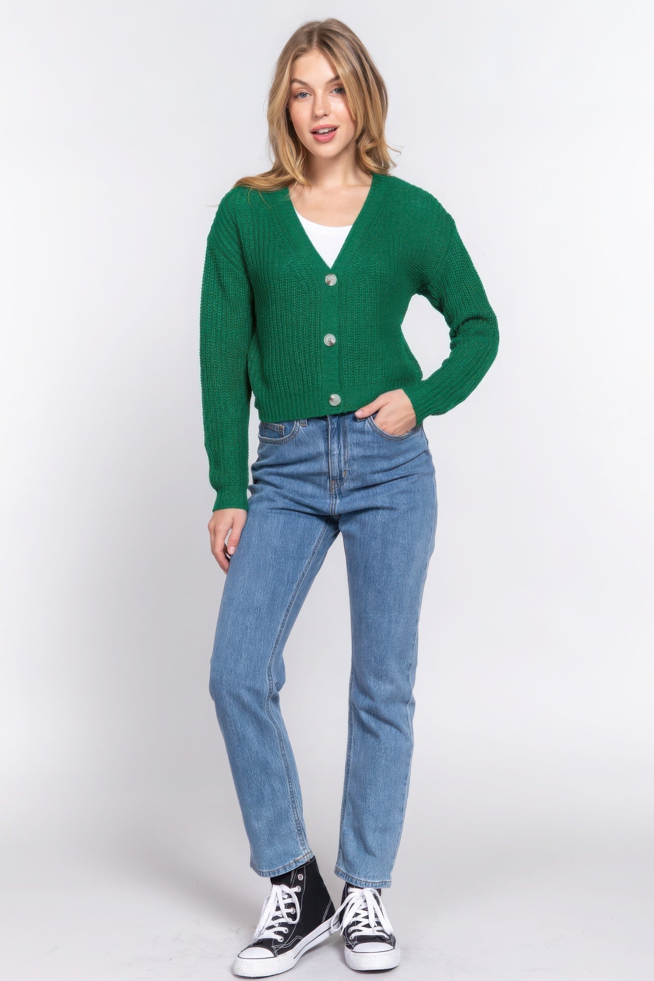 Long slv v - neck sweater cardigan - Wear Arielle