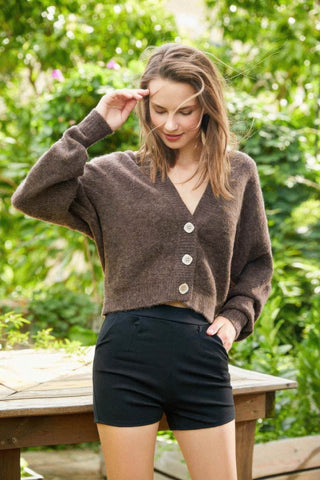 Low V - neck Button Sweater Top - Wear Arielle