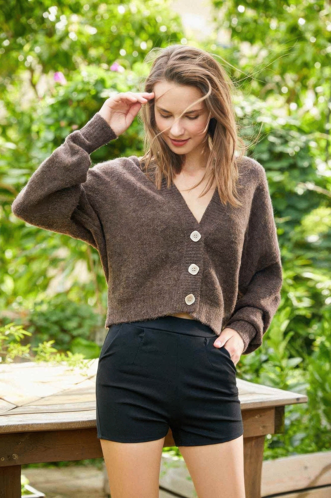 Low V - neck Button Sweater Top - Wear Arielle