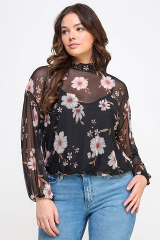 Mesh Floral Ls Top W/cami - Wear Arielle