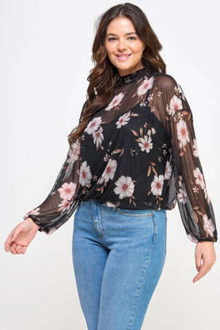Mesh Floral Ls Top W/cami - Wear Arielle