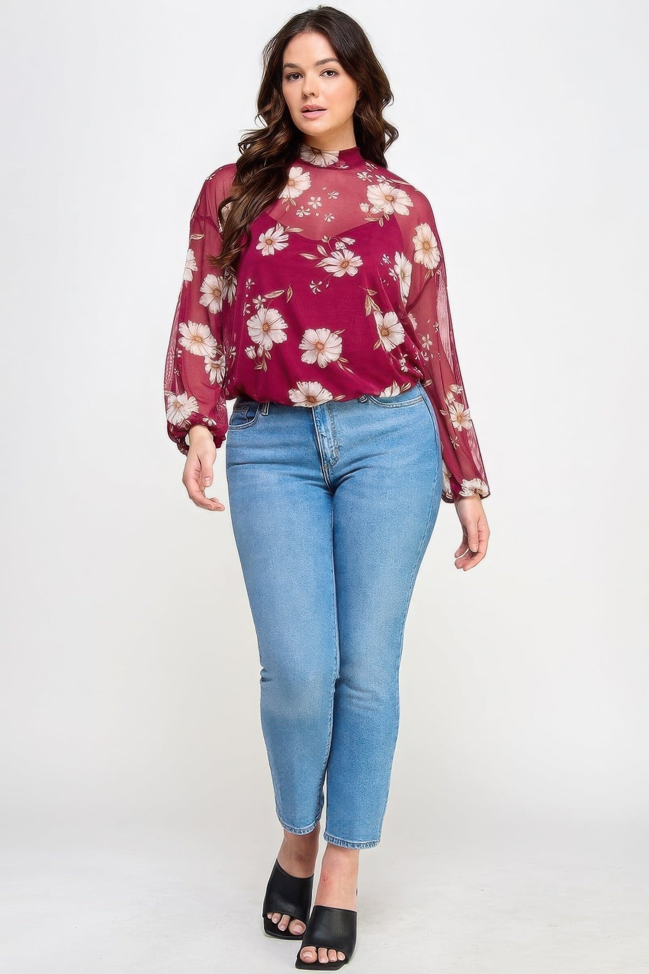 Mesh Floral Ls Top W/cami - Wear Arielle