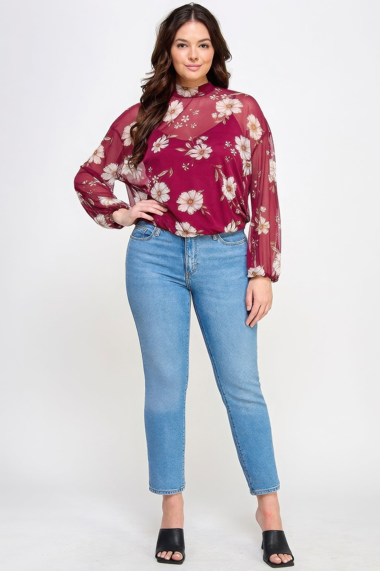 Mesh Floral Ls Top W/cami - Wear Arielle