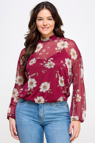Mesh Floral Ls Top W/cami - Wear Arielle