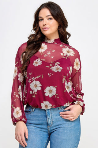 Mesh Floral Ls Top W/cami - Wear Arielle