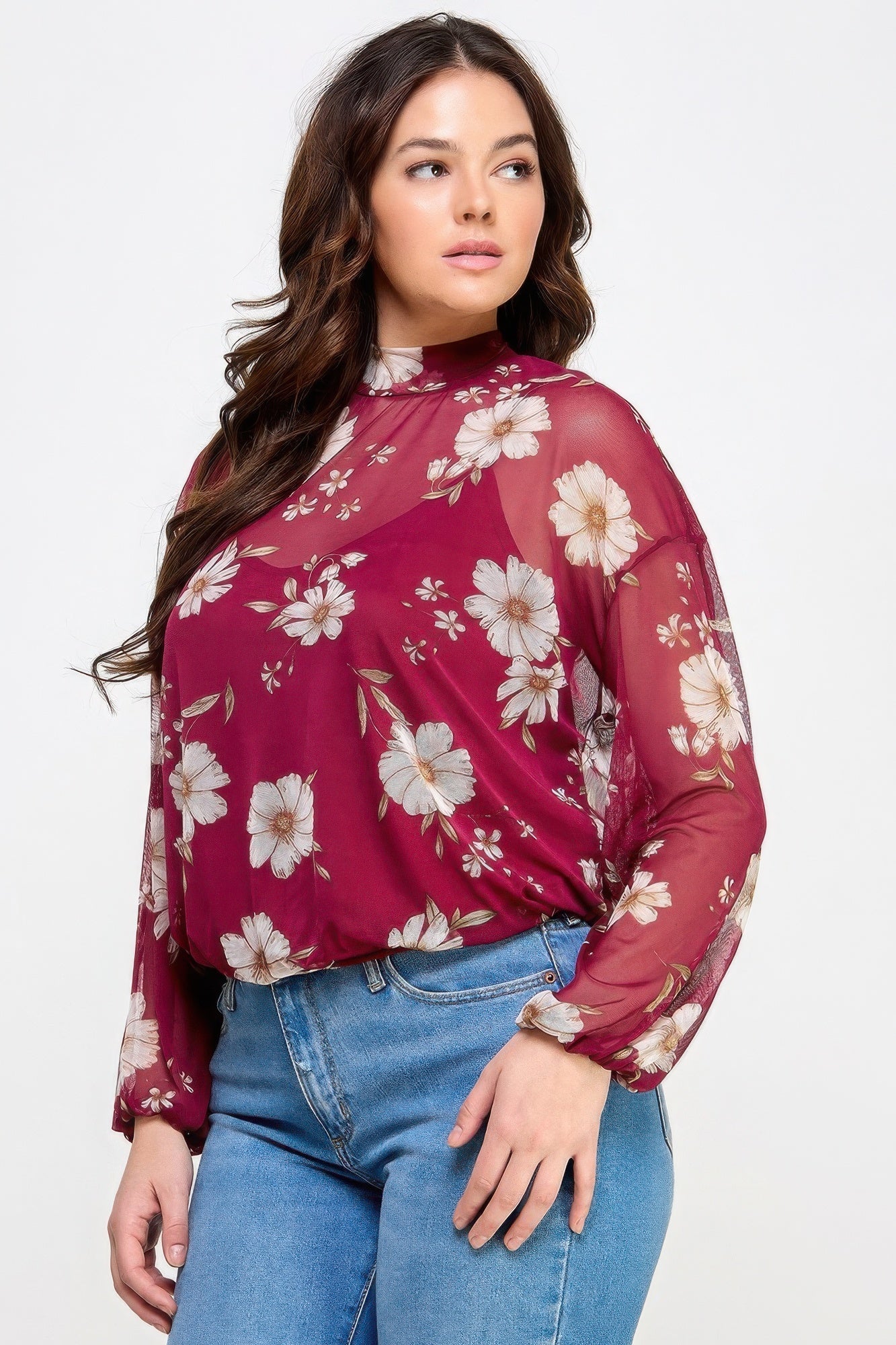 Mesh Floral Ls Top W/cami - Wear Arielle