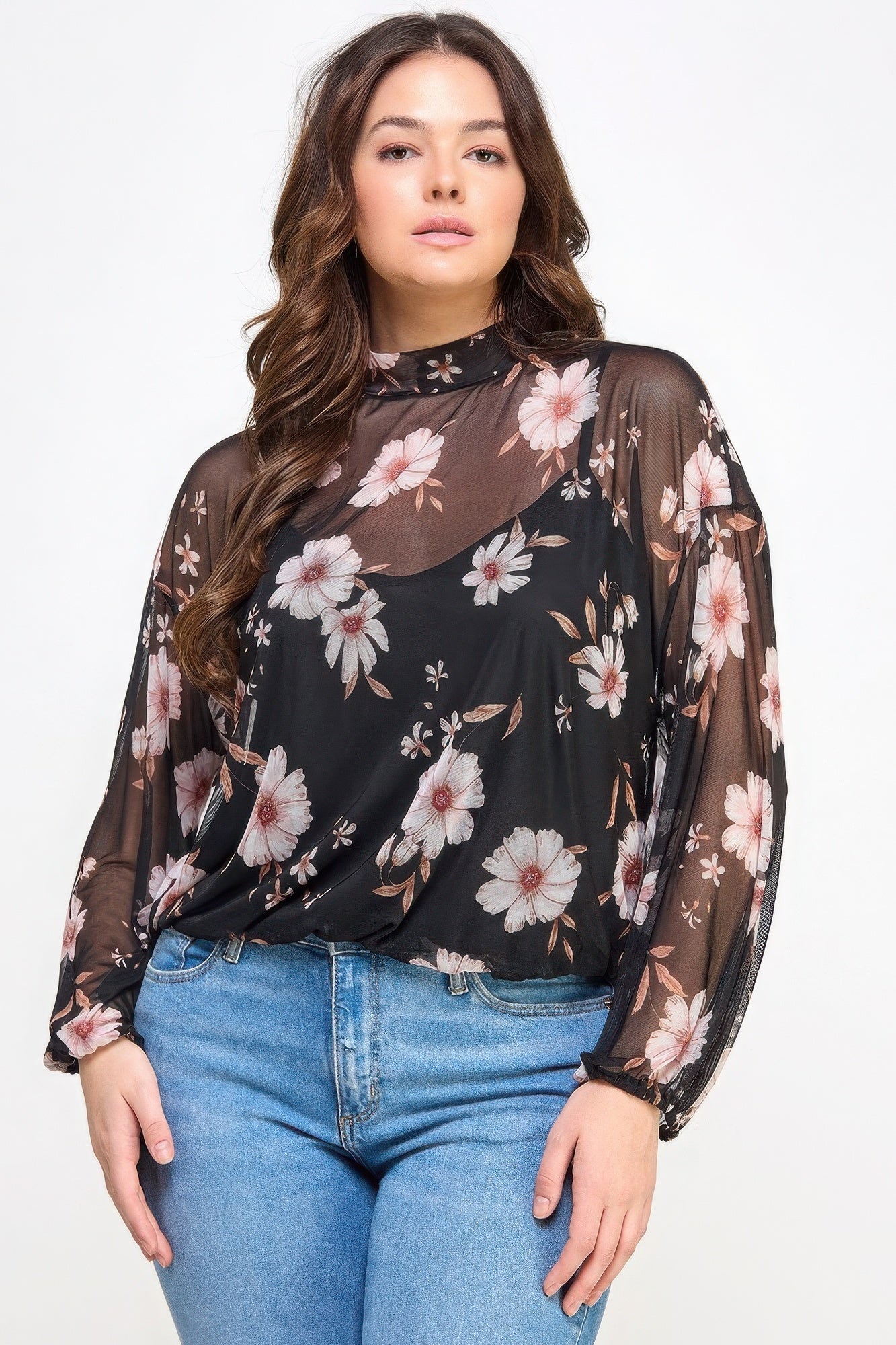 Mesh Floral Ls Top W/cami - Wear Arielle