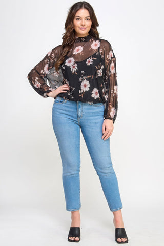 Mesh Floral Ls Top W/cami - Wear Arielle