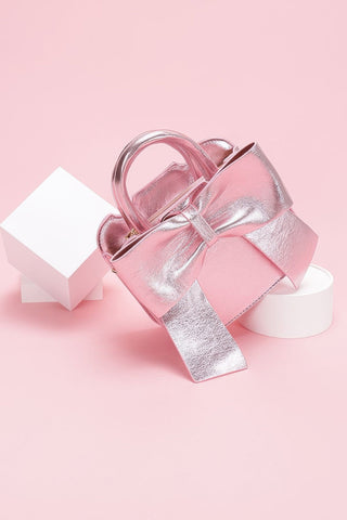 Metallic Bow Front Top Handle Clutch - Wear Arielle