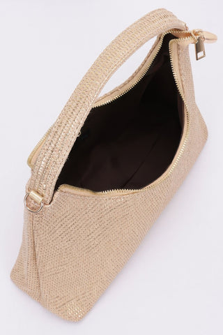 Metallic Faux Straw Hobo Bag - Wear Arielle