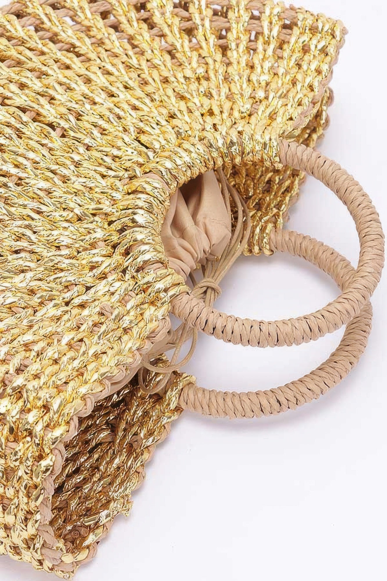 Metallic Faux Straw Tote Bag W Pouch - Wear Arielle