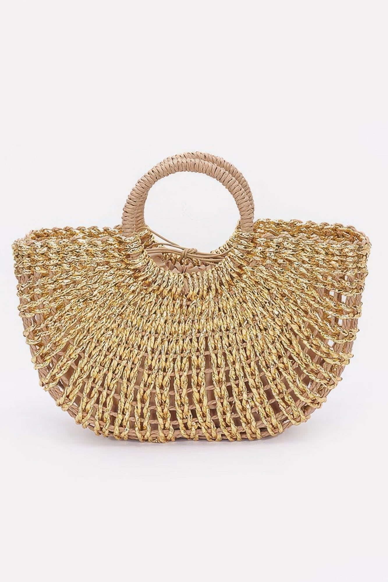 Metallic Faux Straw Tote Bag W Pouch - Wear Arielle