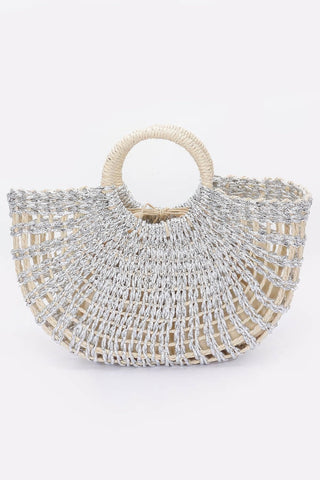 Metallic Faux Straw Tote Bag W Pouch - Wear Arielle