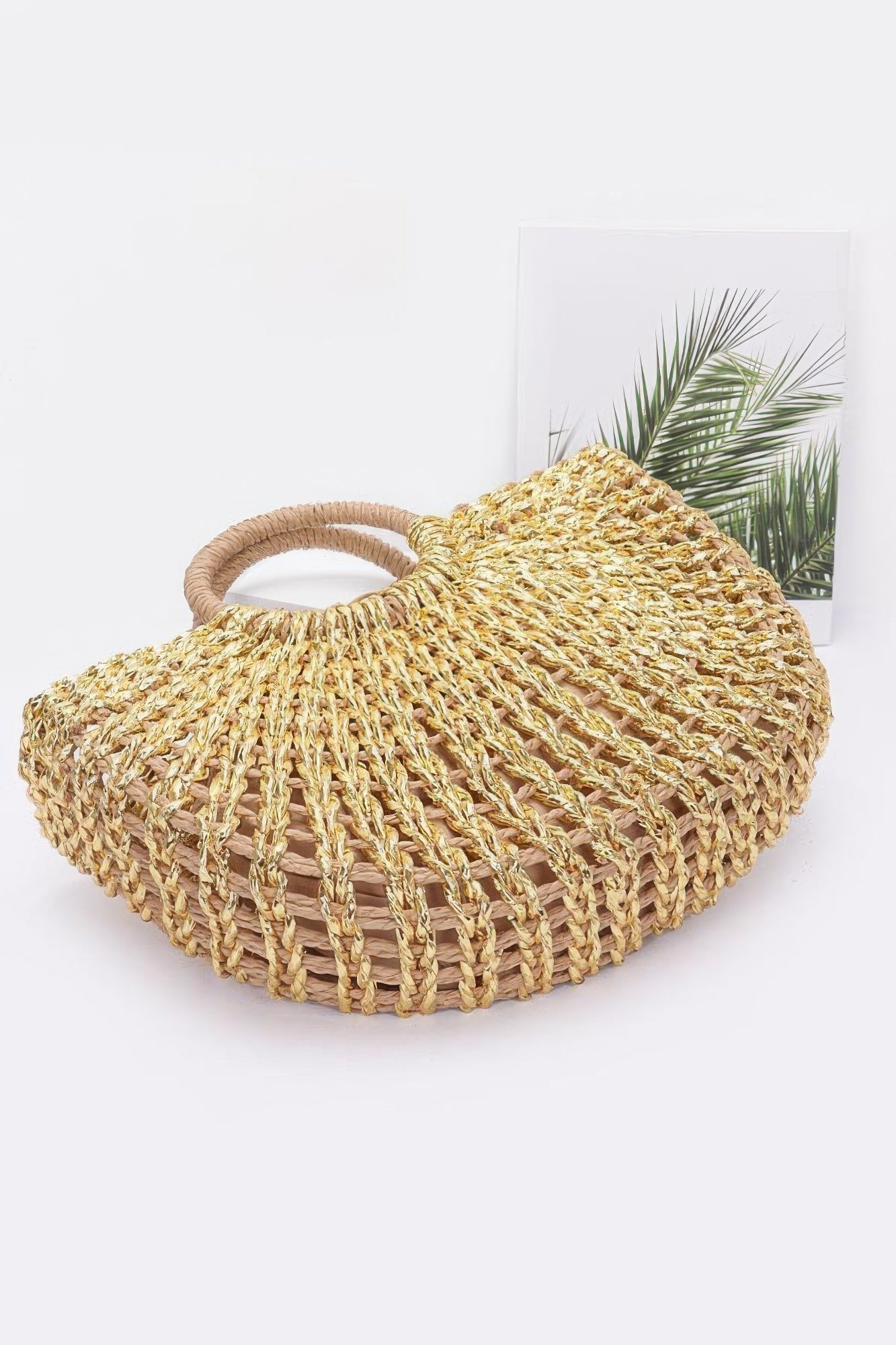 Metallic Faux Straw Tote Bag W Pouch - Wear Arielle