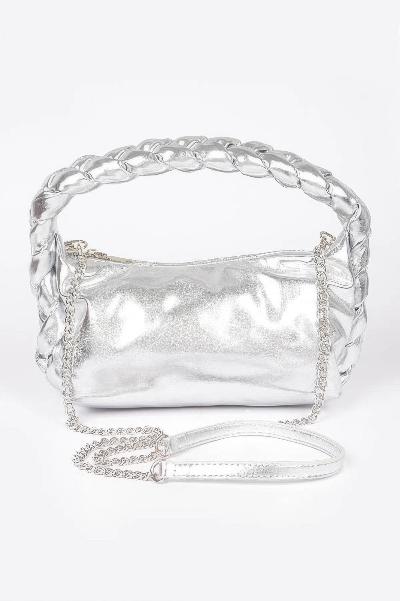 Metallic Leather Braided Handle Clutch - Wear Arielle