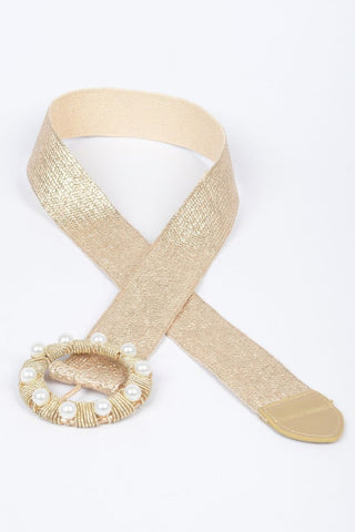 Metallic Stretch Plus Size Belt Pearl Metal Bucklt - Wear Arielle