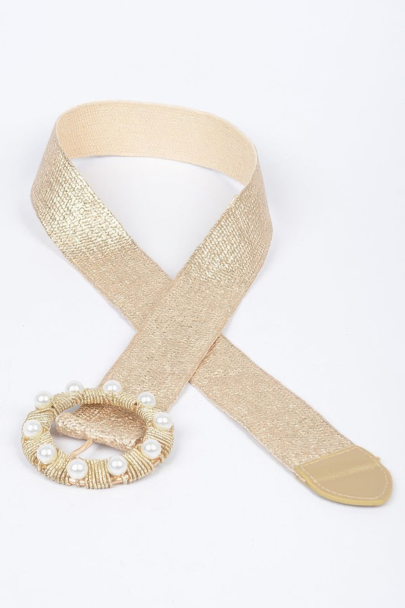 Metallic Stretch Plus Size Belt Pearl Metal Bucklt - Wear Arielle