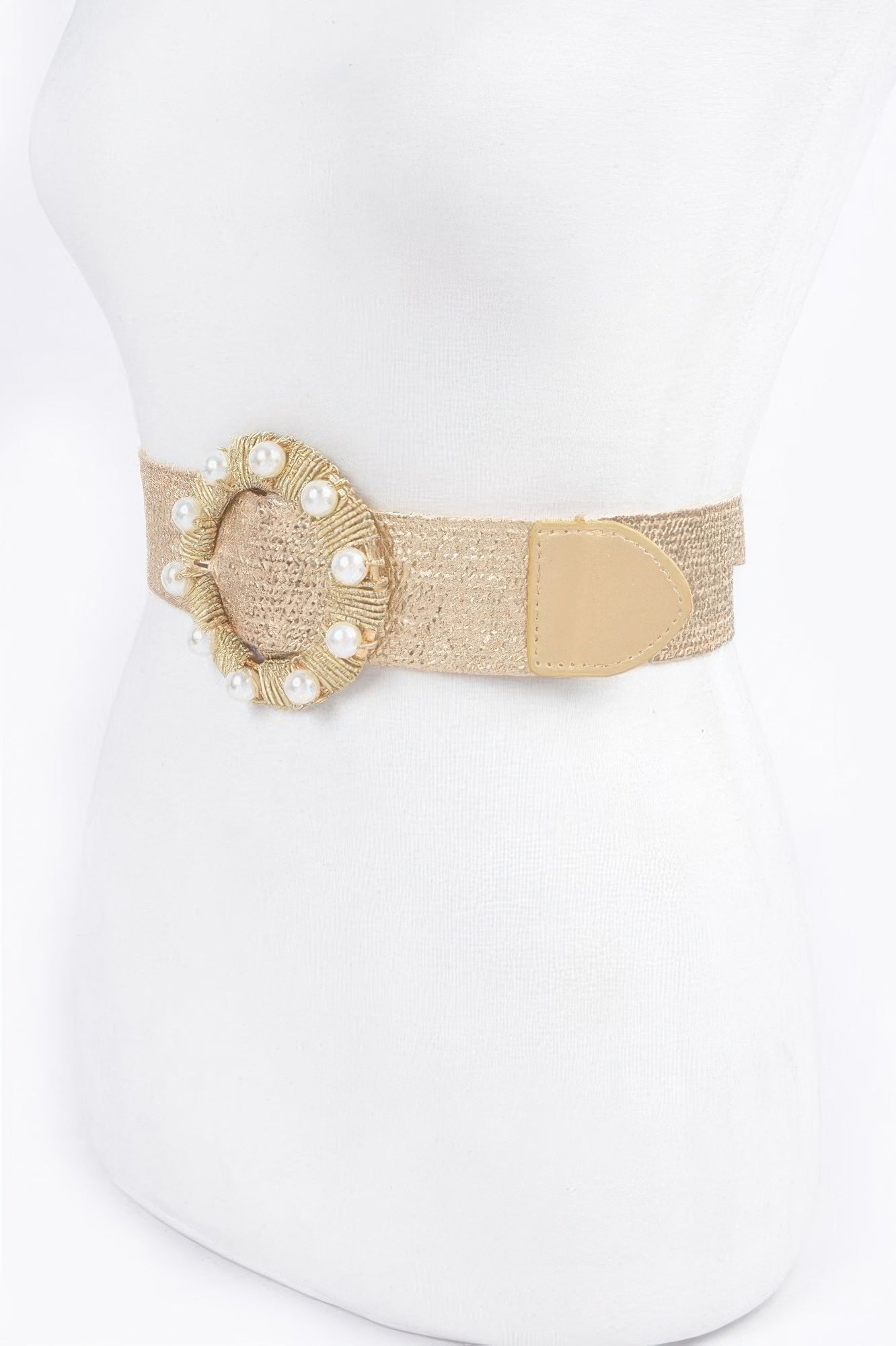 Metallic Stretch Plus Size Belt Pearl Metal Bucklt - Wear Arielle