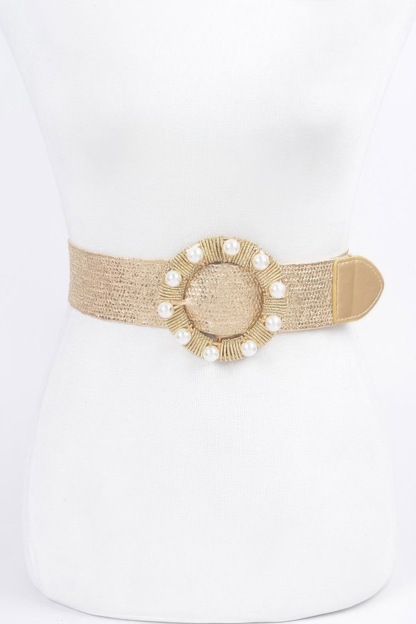 Metallic Stretch Plus Size Belt Pearl Metal Bucklt - Wear Arielle