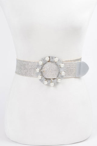 Metallic Stretch Plus Size Belt Pearl Metal Bucklt - Wear Arielle