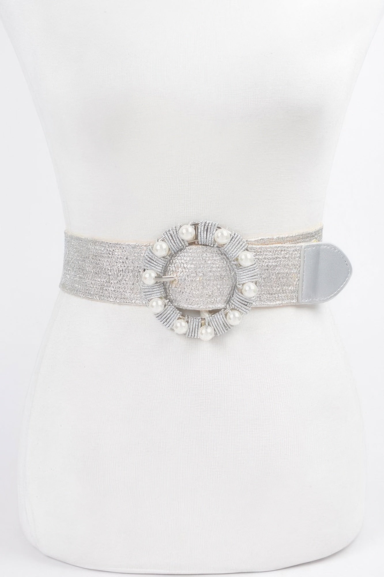 Metallic Stretch Plus Size Belt Pearl Metal Bucklt - Wear Arielle