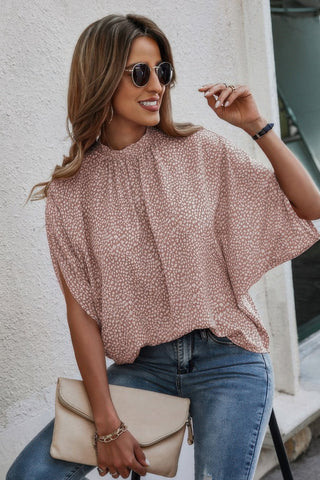 Mock Neck Batwing Sleeve Solid Loose Blouse - Wear Arielle