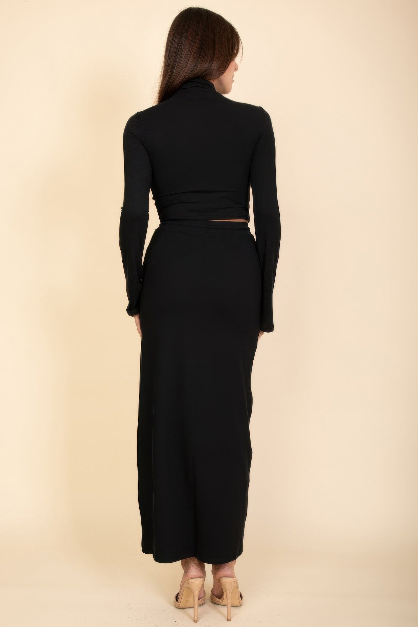 Mock Neck Bell Sleeve Crop Top & Maxi Skirt Set - Wear Arielle