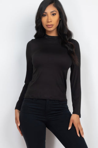 Mock Neck Solid Long Sleeve Top - Wear Arielle