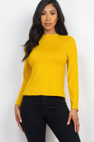 Mock Neck Solid Long Sleeve Top - Wear Arielle
