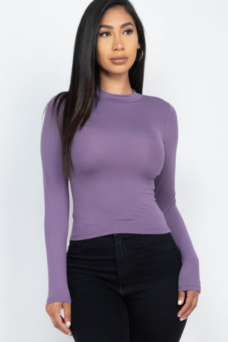 Mock Neck Solid Long Sleeve Top - Wear Arielle