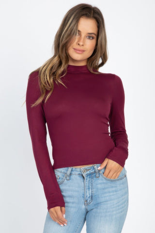 Mock Neck Solid Long Sleeve Top - Wear Arielle