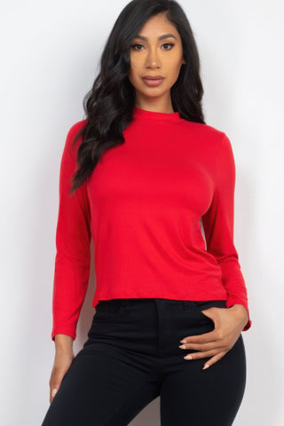 Mock Neck Solid Long Sleeve Top - Wear Arielle