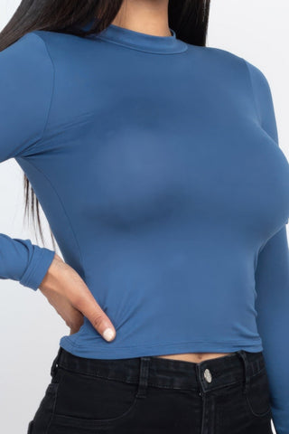 Mock Neck Solid Long Sleeve Top - Wear Arielle