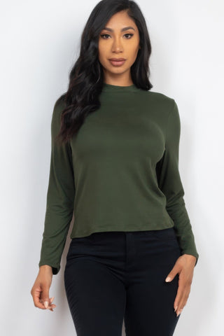 Mock Neck Solid Long Sleeve Top - Wear Arielle